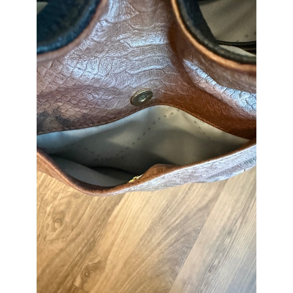 Aimee Kestenberg Snake Embossed Leather Hobo Bag Brown/Black Gold Tone A282317 - Picture 8 of 16